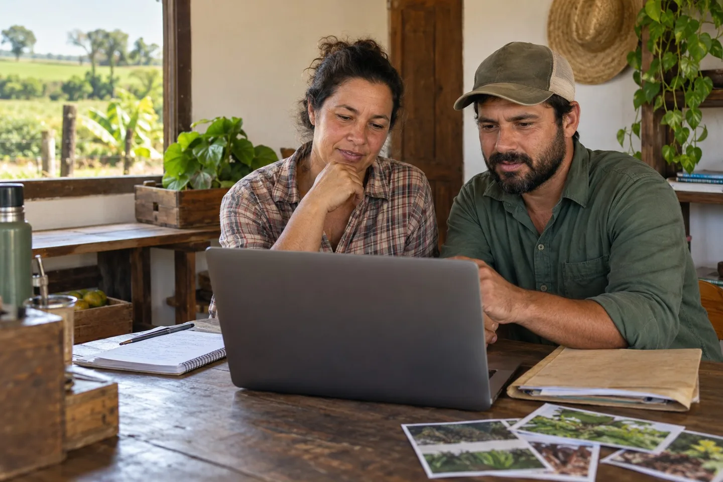 Cena ilustrativa: família organiza a consulta dos registros de campo.
